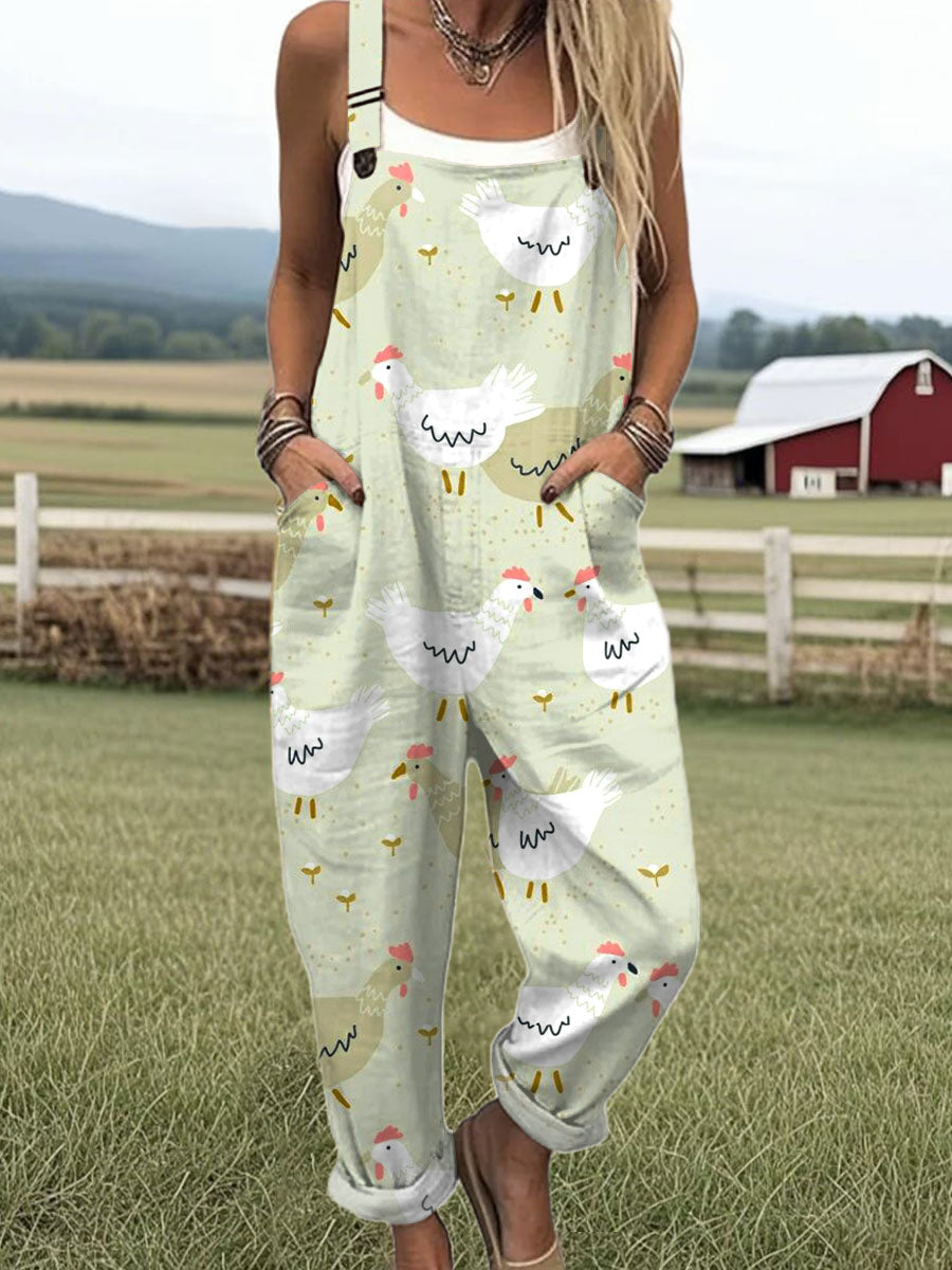 Women's  Funny Chick Art Print Casual 100% Cotton Wide Leg Jumpsuit