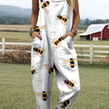 Women's Lovely Bees Pattern Art Print Casual 100% Cotton Wide Leg Jumpsuit