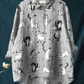Chemise décontractée pour femme en coton et lin imprimée avec un motif de chat de yoga 