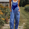 Women's  Vintage Abstract Geometric Art Print Casual 100% Cotton Wide Leg Jumpsuit