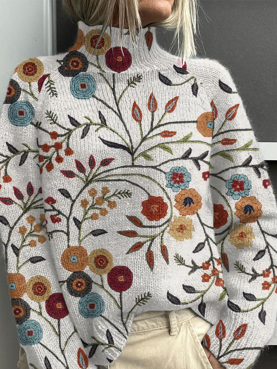 vintage-floral-art-print-knit-turtleneck-pullover-sweater-zhka