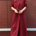 Women's Elegant Lapel Solid Color Cotton and Linen Dress