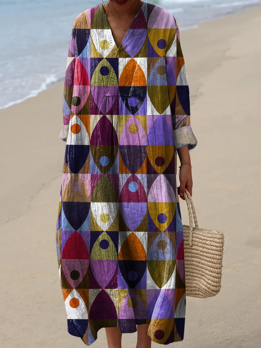 Geometric Sea Fish Pattern Printed Women's Dress