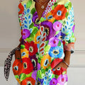 Women's  Flower  Art  Print Casual Cotton Shirt