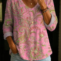 Women's Vintage Floral Pattern Art Print Casual Cotton Linen Shirt