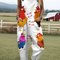 Women's  Funny Rooster Art Print Casual 100% Cotton Wide Leg Jumpsuit