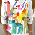 womens-beautiful-colorful-cute-dog-painting-art-print-casual-peter-pan-collar-3-4-sleeve-sweater