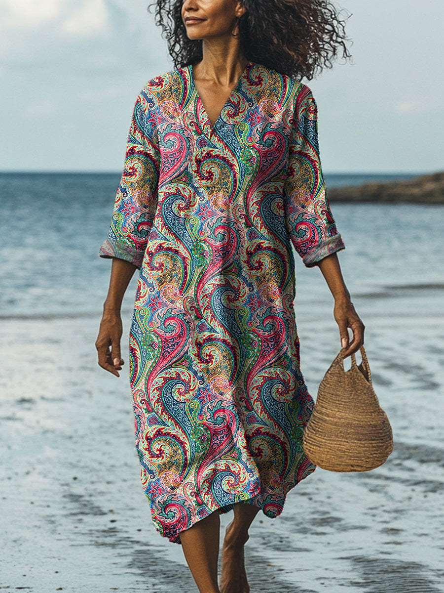 Colorful Ethnic Summer Pattern Printed Women's Dress