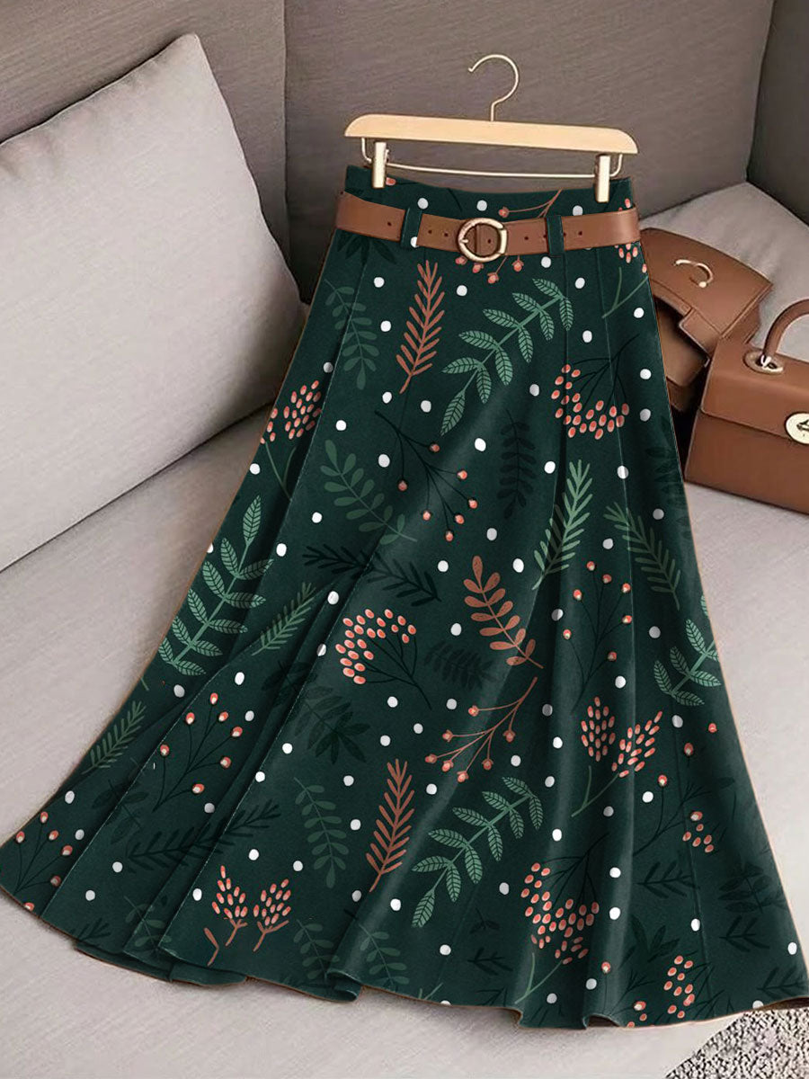 Women's Vintage Christmas Art Print Cotton Skirt