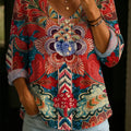 Women's Vintage Floral Pattern Art Print Casual Cotton Linen Shirt