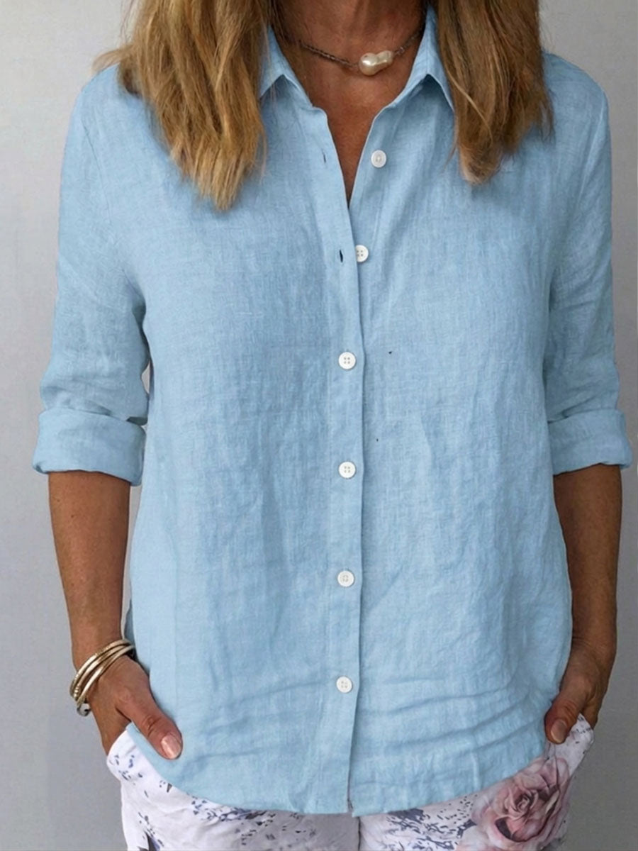 Women's Solid-color Casual Cotton-linen Shirt