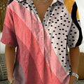 Women's Retro Color-block Printed Cotton-linen Short-sleeve Shirt