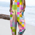 Women's Geometric Pattern Art Print Casual 100% Cotton Wide Leg Jumpsuit