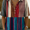 Women's Retro Color-block Striped Cotton-linen Short-sleeve Shirt