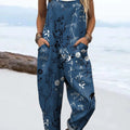 Women's Vintage Floral Pattern Art Print Casual 100% Cotton Wide Leg Jumpsuit