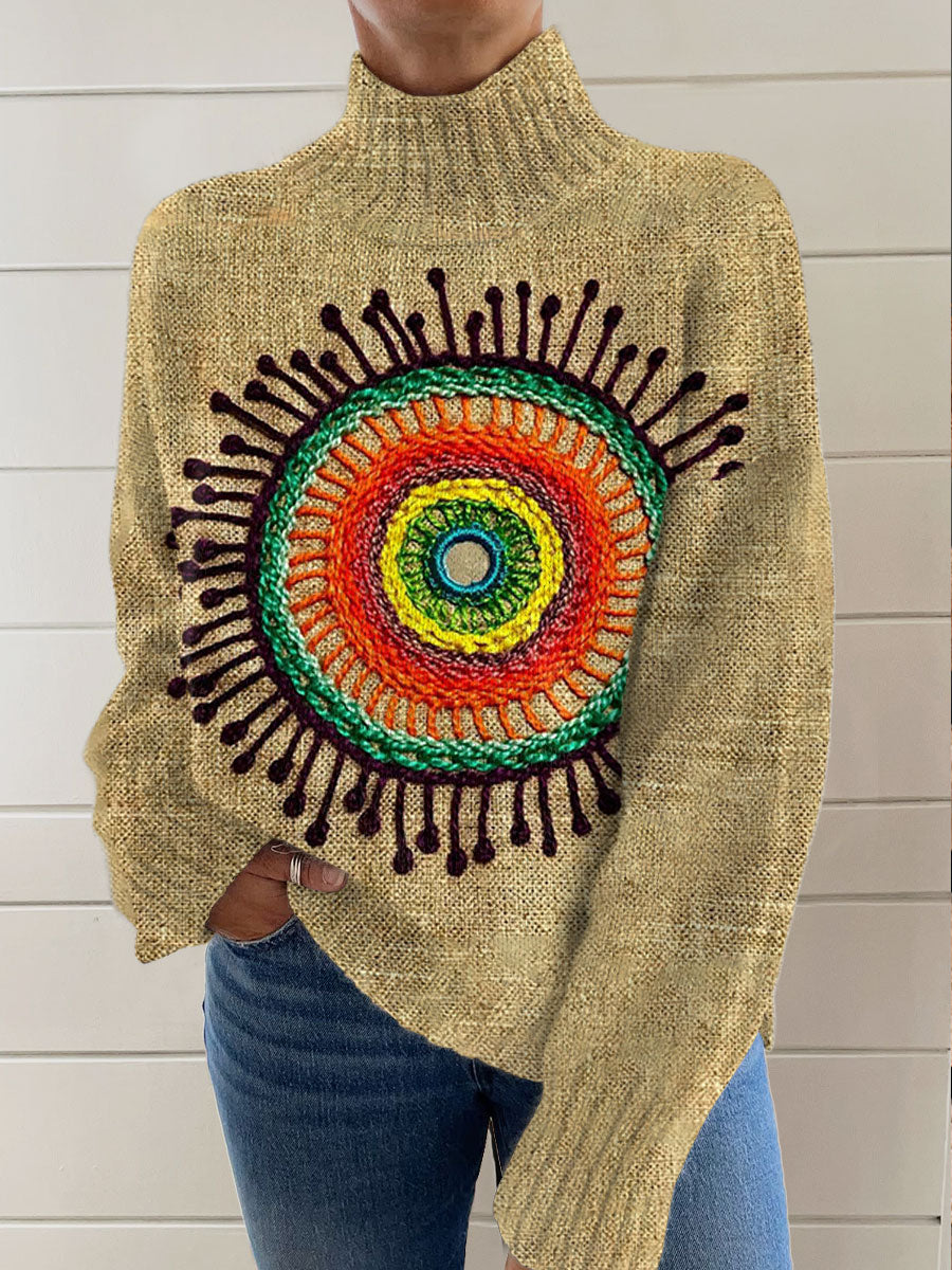 vintage-psychedelic-collage-sunflower-retro-hippie-art-pattern-art-print-knit-turtleneck-pullover-sweater