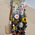 Oil Painting Summer Wild Floral Art Pattern Printed Women's Flowy Dress