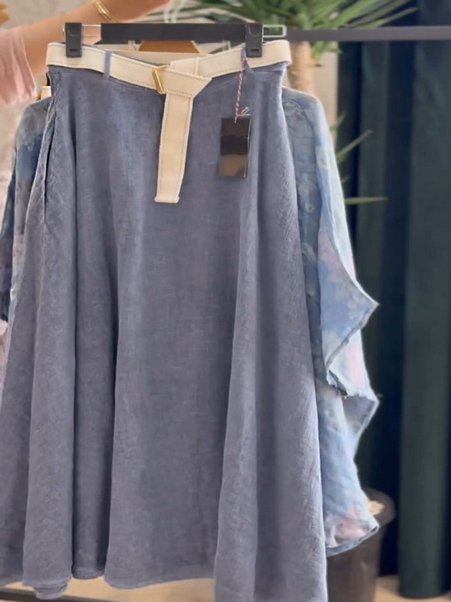 Women's Solid Color High Waist Casual Linen A-Line Skirt