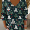Women's Vintage Christmas Tree Art Print Casual Pullover Sweater