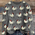vintage-funny-chicken-art-print-knit-pullover-sweater