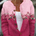 Women's Lovely Floral Art Print Buttoned Cardigan Sweater