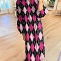 Women's Mixed Color Diamond Check Art Print Dress