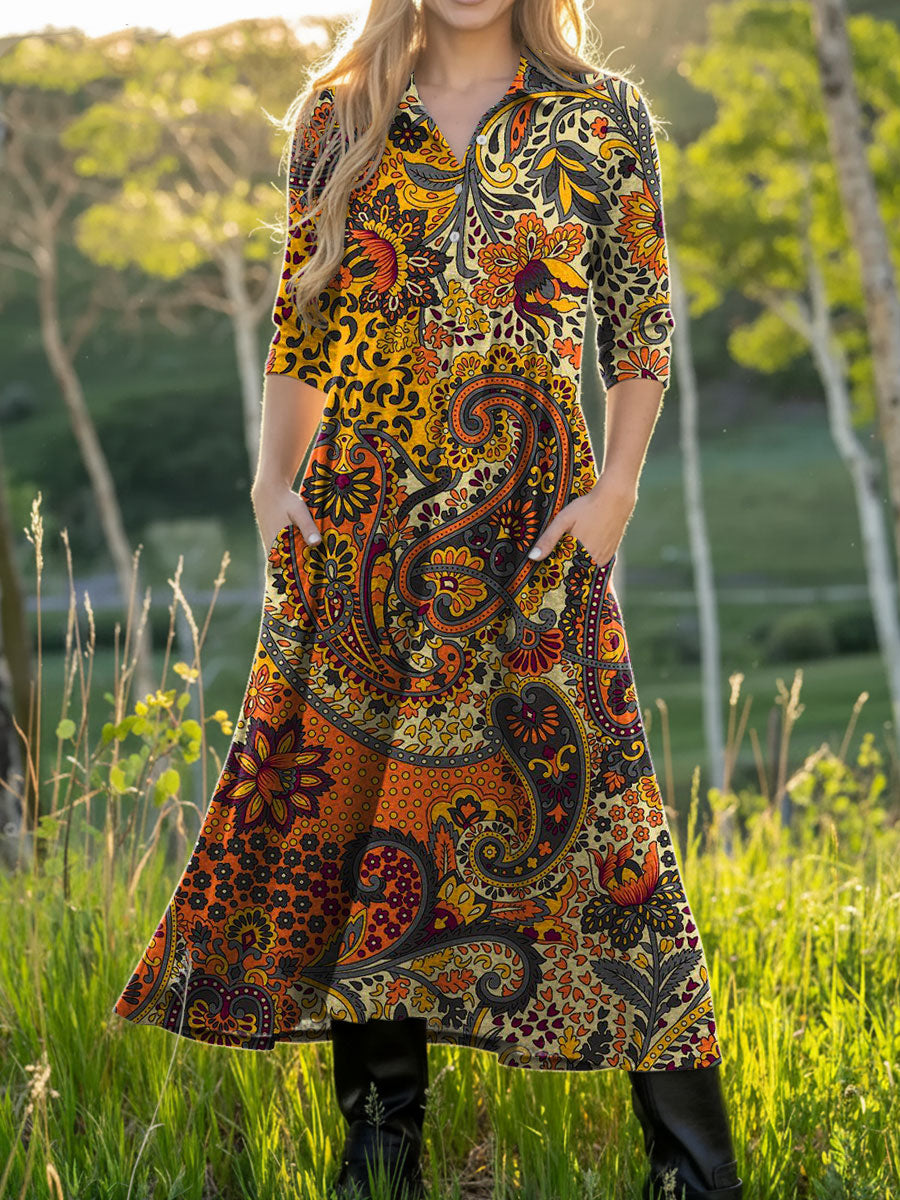 Women's Retro Flowers Pattern Colors Art Casual Print Dress