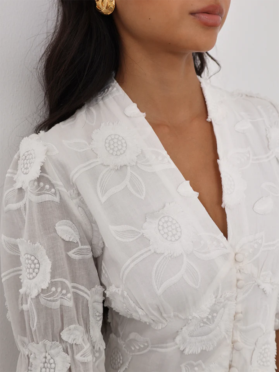 Floral Embroidered Cotton Midi Dress