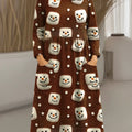 Women's Vintage Christmas Snowman Art Print Cotton Lapel Button-Down Shirt Dress