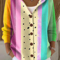 Women's Beautiful Colorful Abstract Stripe Painting Art Print Casual Hooded Button Sweater