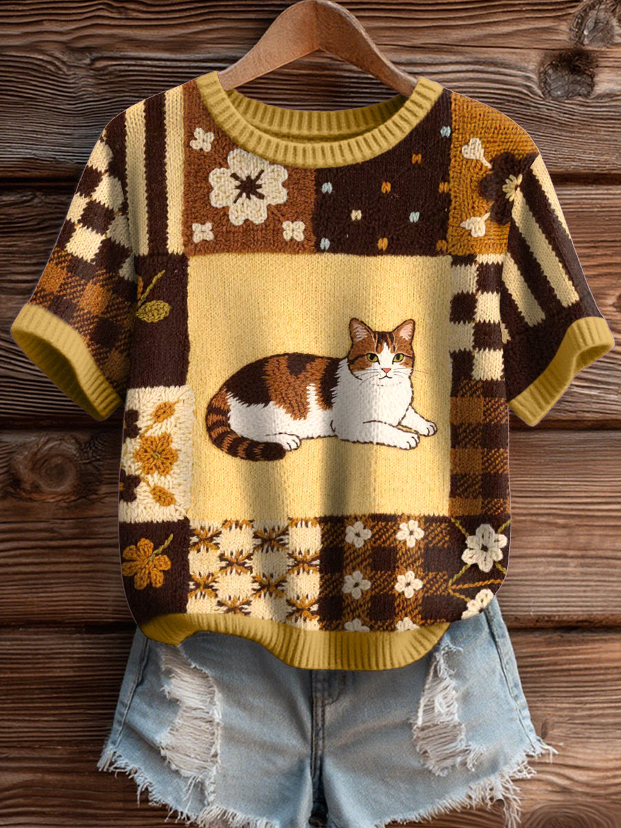 Women's Lovely Cat Pattern Cozy Knit Top