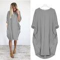 Women's Solid Color Loose Elegant Casual Long-sleeved Pocket Dress