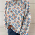 womens-art-abstract-flower-print-knit-turtleneck-pullover-sweater