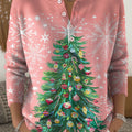 Women's Christmas Tree Art Print Buttoned Cardigan Sweater