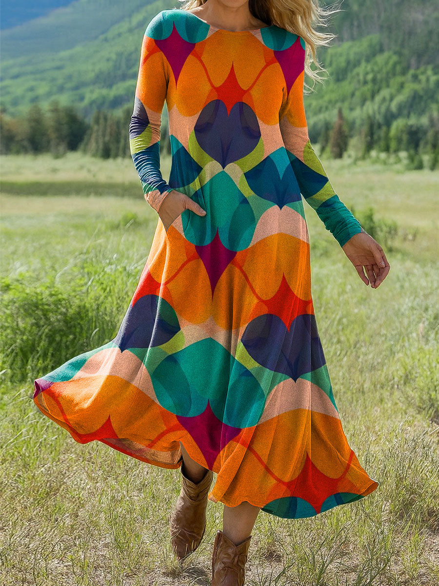 Women's Symmetrical Heart Shape Art Print Long-sleeved Dress