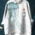 Watercolor Jellyfish Art Printed Women's Casual Cotton And Linen Shirt