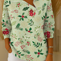 Women's Christmas Print Lapel Long Sleeve Casual Loose Pullover Sweater