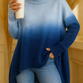 Women's High-neck Casual Loose Gradient Irregular Hem Knit Sweater