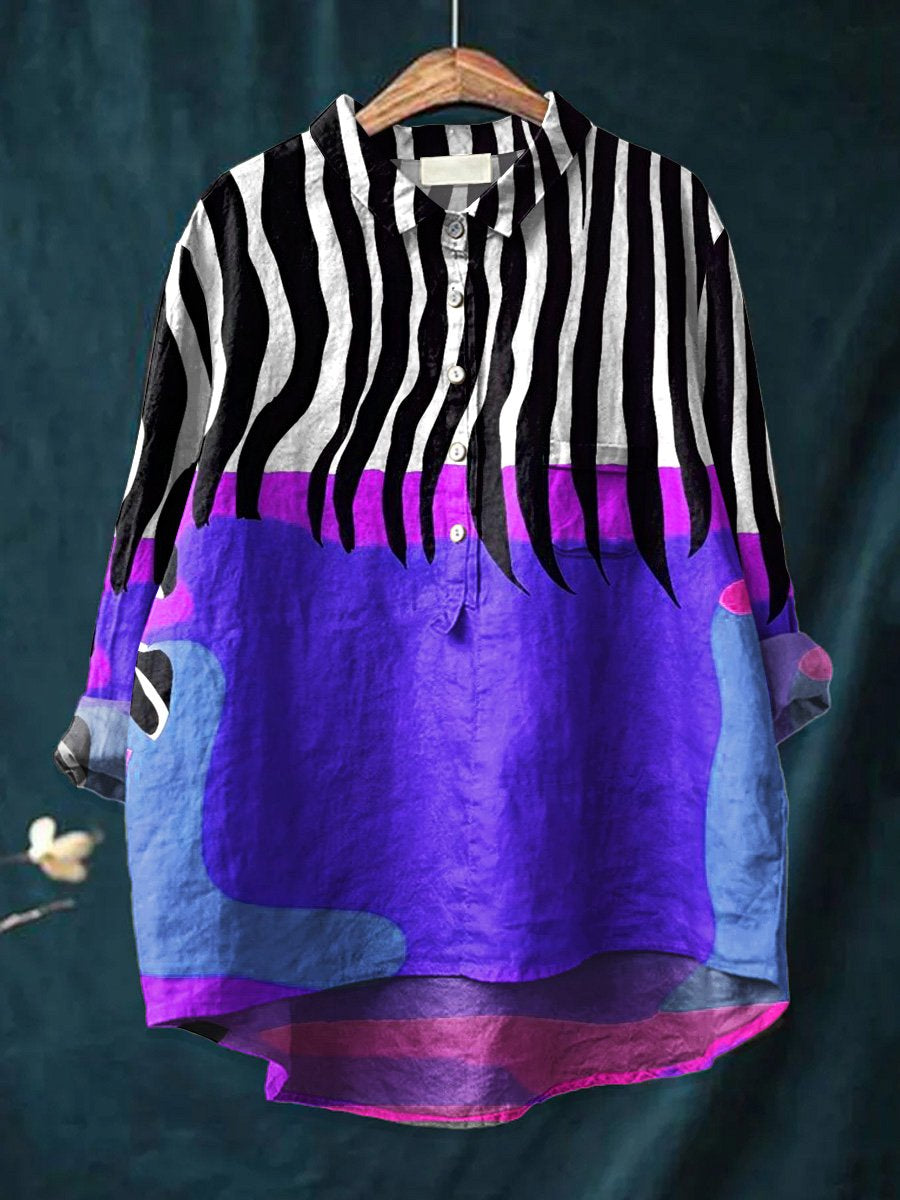 Women's   Abstract Geometry Art Print Casual Cotton And Linen Shirt