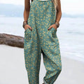 Combinaison pantalon large décontractée 100 % coton à imprimé floral vintage pour femme 