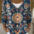 Vintage Flower  Art Print Buttoned V-neck Cardigan Sweater