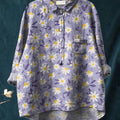 Sweet Daisy Repeat Pattern Printed Women's Casual Cotton And Linen Shirt