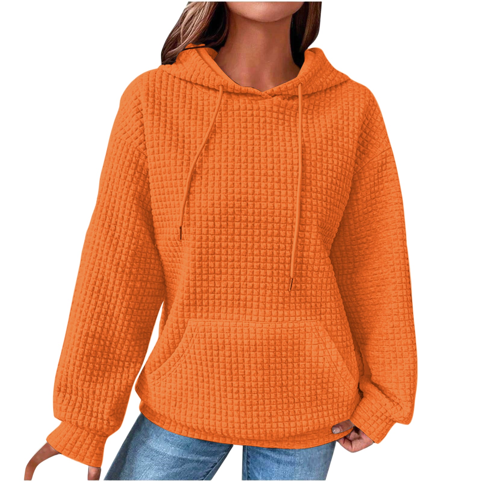 Plus size Autumn/Winter Women's Waffle Essential Creative Printed Long Sleeve Hooded Sweatshirt