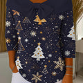 Women's Christmas Print Crew Neck 3/4 Sleeve Casual Pullover Sweater