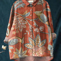Women's Vintage Floral Pattern Art Print Casual Cotton And Linen Ruffle Shirt