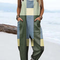 Women's Green Art Creative Geometry Print Casual 100% Cotton Wide Leg Jumpsuit