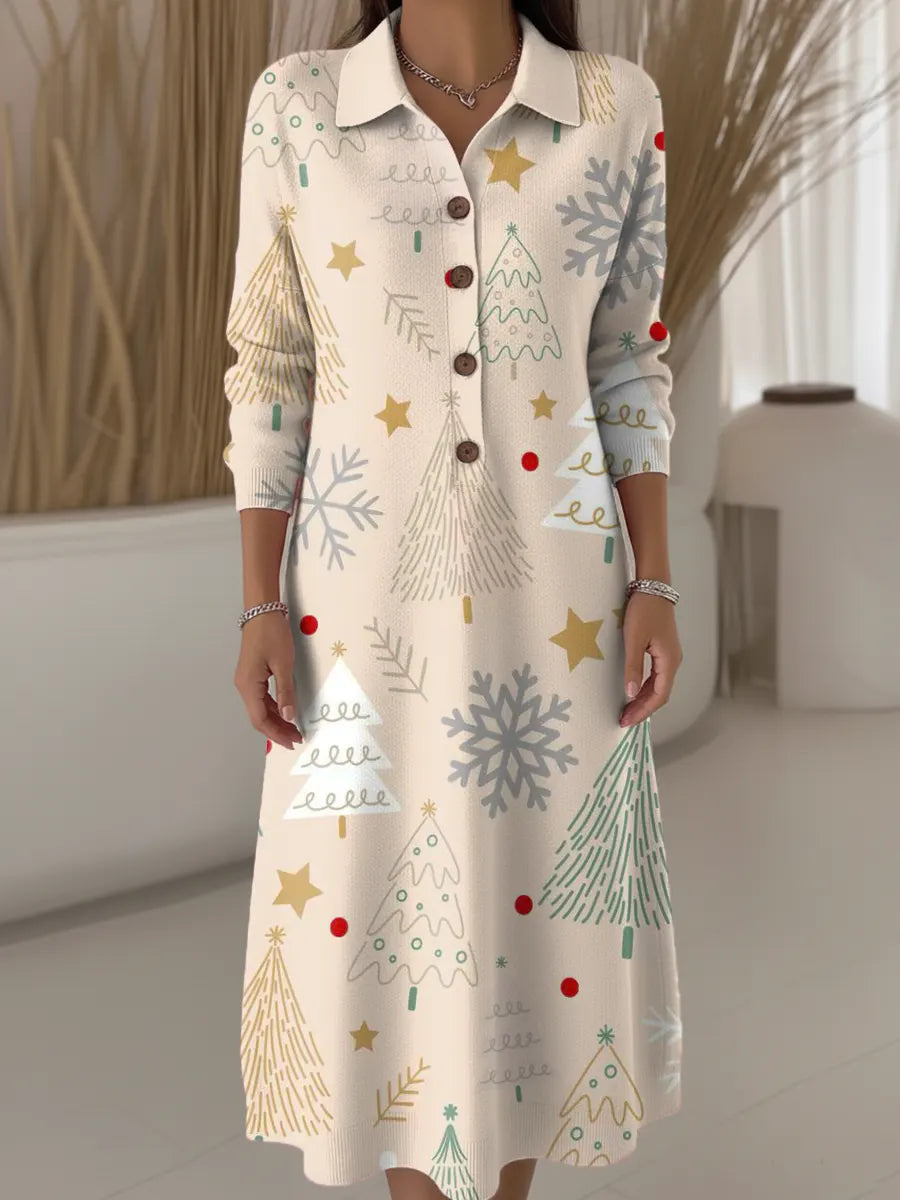 Women's Christmas Tree Pattern Art Print Casual Knitted Dress
