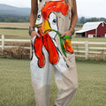 Women's  Funny Chick Art Print Casual 100% Cotton Wide Leg Jumpsuit