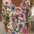 Women's Vintage Floral Art Print Casual Pullover Sweater