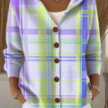 Women's large Plaid Printed Casual Hooded Button Sweater